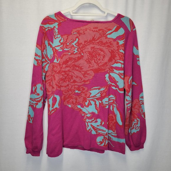 Soft Surroundings Women's Medium Pullover Sweater Pink Blue Jacquard - Picture 2 of 6